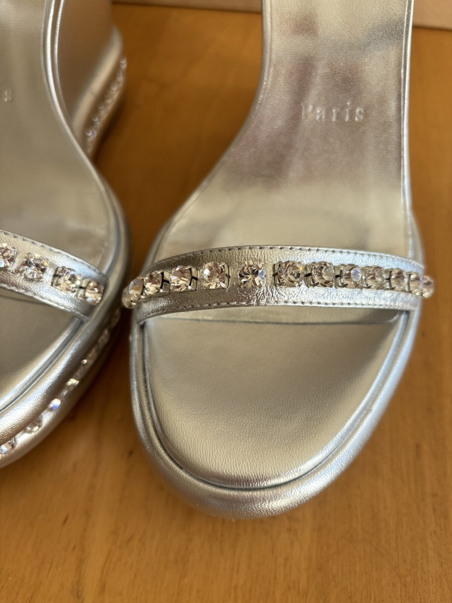 【CHRISTIAN LOUBOUTIN】日本公式在庫無し★Pyrastrass 110mm Christian Louboutin Pyrastrass 110MM Silver Leather Wedges