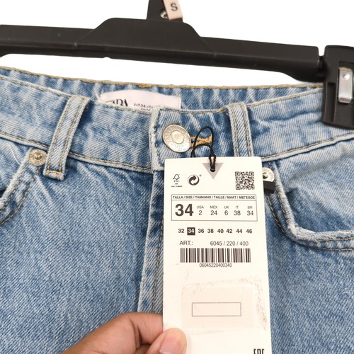 ZARA Womens 2 / 34 Jeans Blue High Waisted Super Wide Leg Faded 6045/220/400 NEW - Picture 4 of 8
