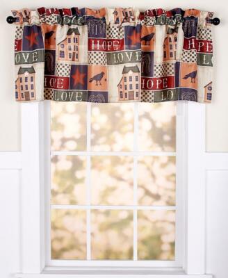 VHC Primitive Arlington Cafe Kitchen Curtains Valance Rod Pock Blue Cotton 16x72