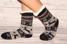 Women's Black socks Home Socks Warm Winter Christmas Bed Socks Anti Slip Thick