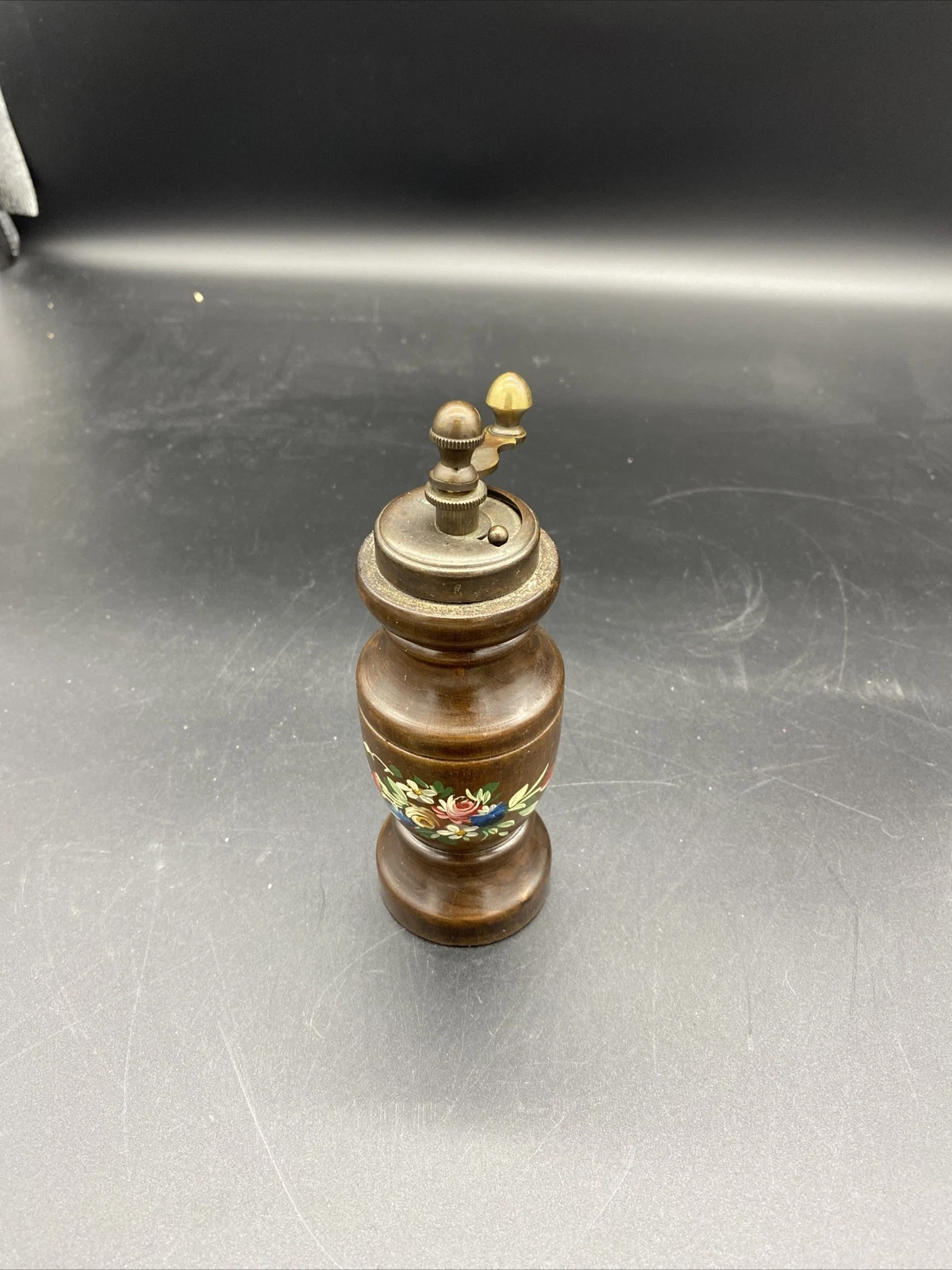 Vintage Acciaio Garantito Hand Painted Florals Pepper Mill Grinder Made in Italy