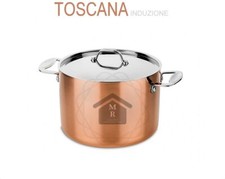 PENTOLA ALTA CON COPERCHIO TRIMETALLO RAME ACCIAIO INOX INDUZIONE TOSCANA MEPRA
