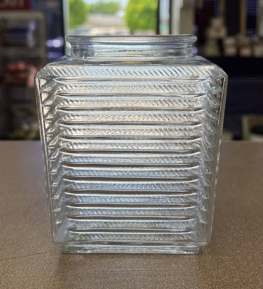 Ribbed Porch Ceiling Globe Clear Glass Jelly Jar Light Shade Mid Century Modern