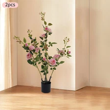 2 Pieces Artificial Rose Tree, Fake?Flowers Tree, Artificial Flower Plant