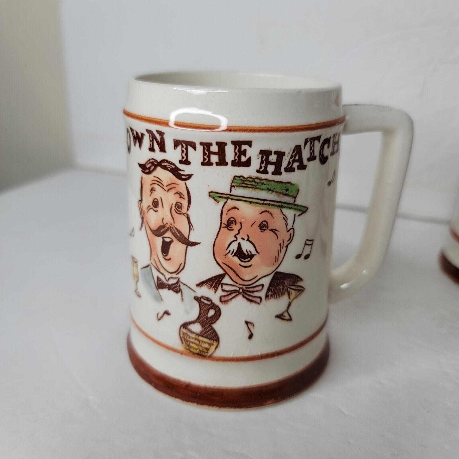Vintage Down The Hatch Old Coffee Mug Made in Appx 4.5&#034; x |