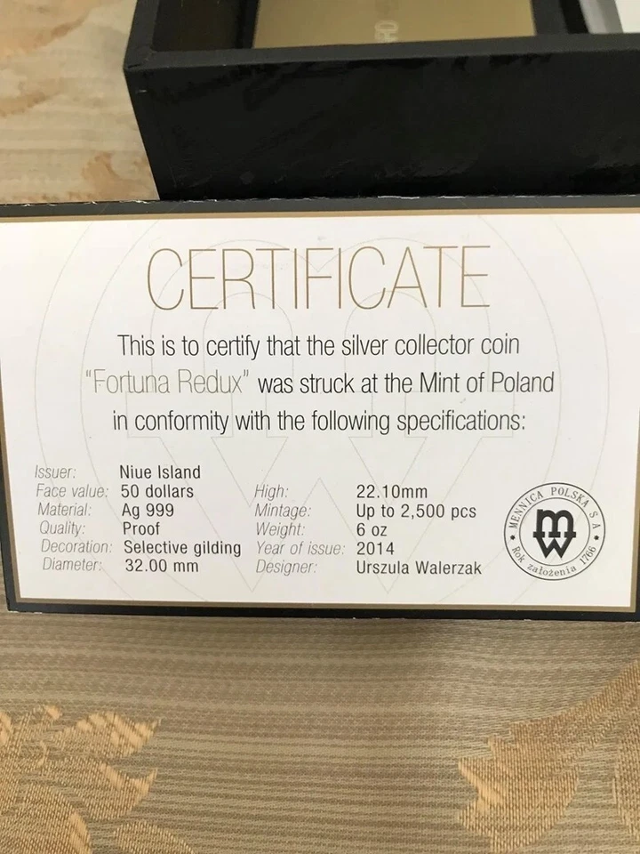 2013 Fortuna Redux Mercury 3D $50 Niue 6 Oz SILVER Proof Cylinder Shaped Coin - Image 4 of 4