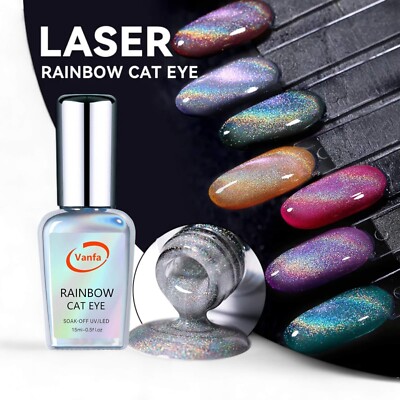 Vanfa Gel Polish Holographic Glitter 9D Cateye - Rainbow Cat Eye 0.5 Oz