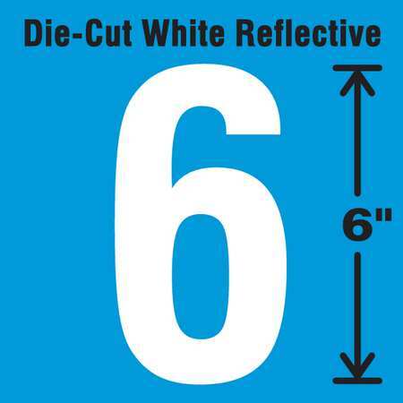 STRANCO INC DWR-6-6-EA Die-Cut Reflective Number Label,6,6In H 41R083 - Picture 2 of 2