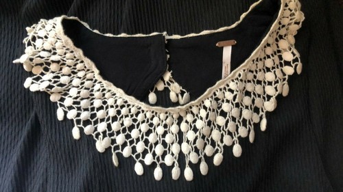 Abito Free People bianco colletto all'uncinetto nero taglia M prezzo consigliato $168 nuovo con etichette - Foto 3 di 11