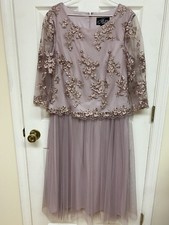 Alex Evenings Mock Two-Piece A-Line Gown Mauve Lavender Lace Tulle Size 14 EUC