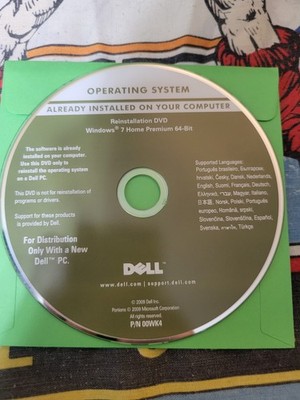 Dell Operating System Reinstallation DVD Windows 7 Home Premium 64-Bit 00WK4 HTF