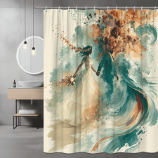 Boho Floral Couple Shower Curtain Abstract Wedding Art