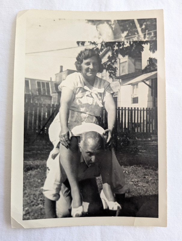 Mature Leggy Woman in Dress Heels Riding Man Like a Horse Snapshot Photo
