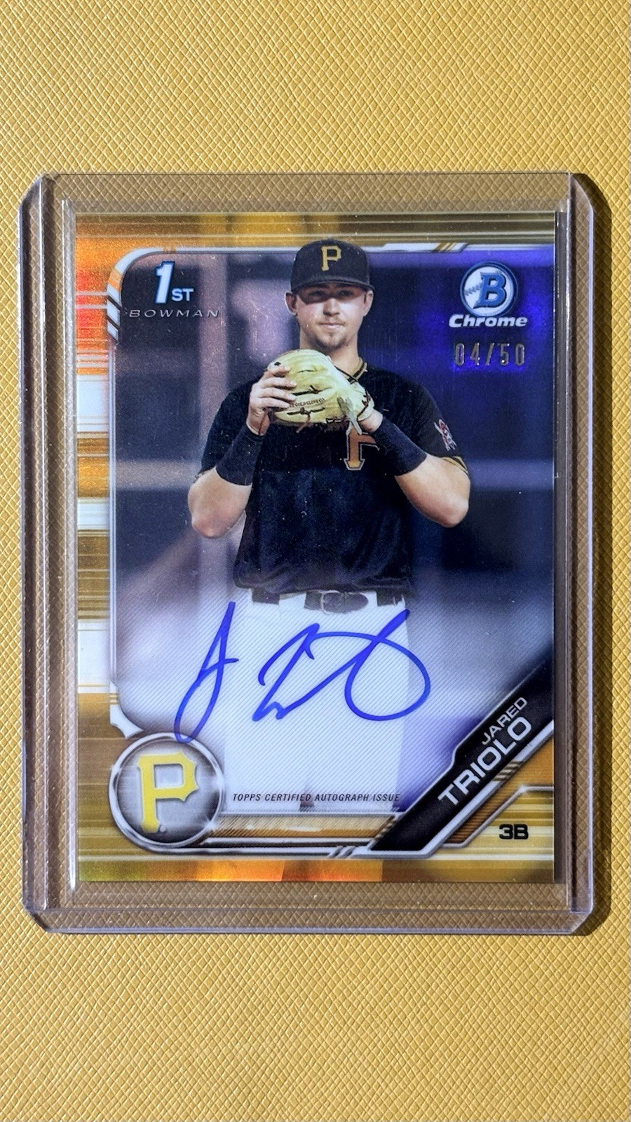 2019 Bowman Draft Jared Triolo 1st Gold Refractor Auto /50 CDA-JT Pirates