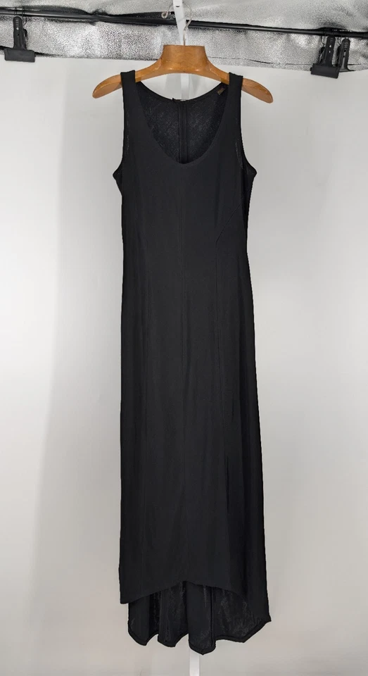 VINTAGE 90s DONNA KARAN NEW YORK Black Bodycon Maxi Dress  Minimalist Sz 6 USA - Image 2 of 4