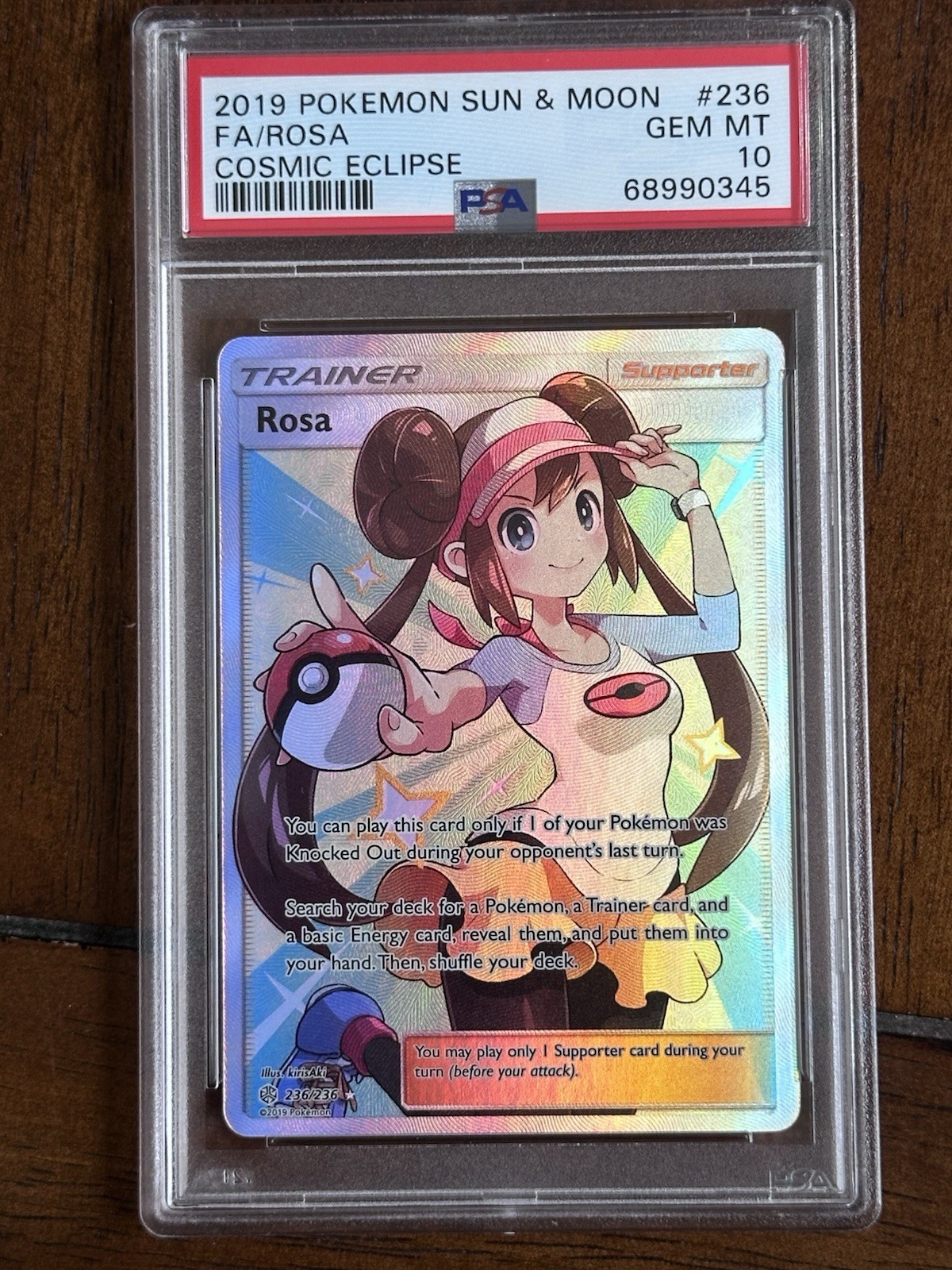 2019 POKEMON SUN & MOON COSMIC ECLIPSE #236 FULL ART ROSA PSA 10
