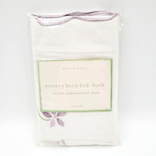 Vintage Pottery Barn Violet Flowers Embroidered Standard Sham White NEW