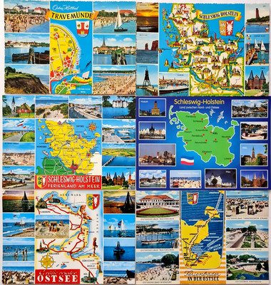 Postkarten Lot 6 x Landkarten AK DEUTSCHLAND Region SCHLESWIG-HOLSTEIN Map Cards