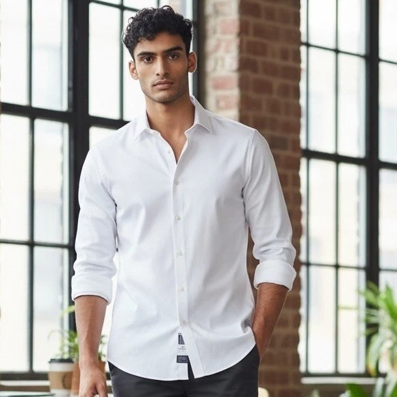 slim fit dress slacks Tommy Hilfiger Men's Regular Fit Cotton Poplin Shirt - White main image 1