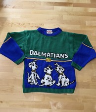 Vintage Jet Set Disney 101 Dalmatians Kids Knit Sweater M 6 Green Blue Crewneck