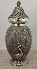 VERY RARE GORHAM DURGIN CAST STERLING FIGURAL PEACOCK SUGAR SHAKER MUFFINEER