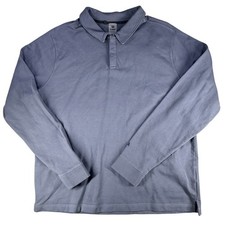 VRST French Terry Polo Shirt Long Sleeve Hidden Placket Blue XL Mens