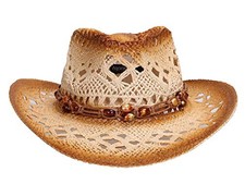 LIVINGSTON MEN WOMEN'S WOVEN STRAW COWBOY HAT W/HAT BAND - SIZE: - BEAD BROWN
