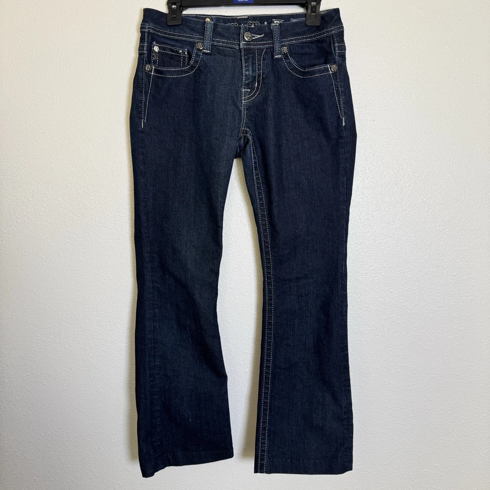 Miss Me Easy Boot Jeans Size 27 Dark Wash Embellished Pockets Hemmed 28” Petite - Image 3 of 4