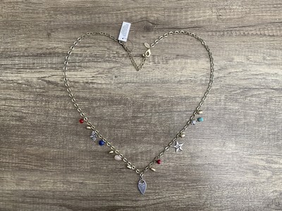 NWT Chico's Brushed Gold Tone Chain Necklace 39  Charms Lady Bug Heart Bee Star