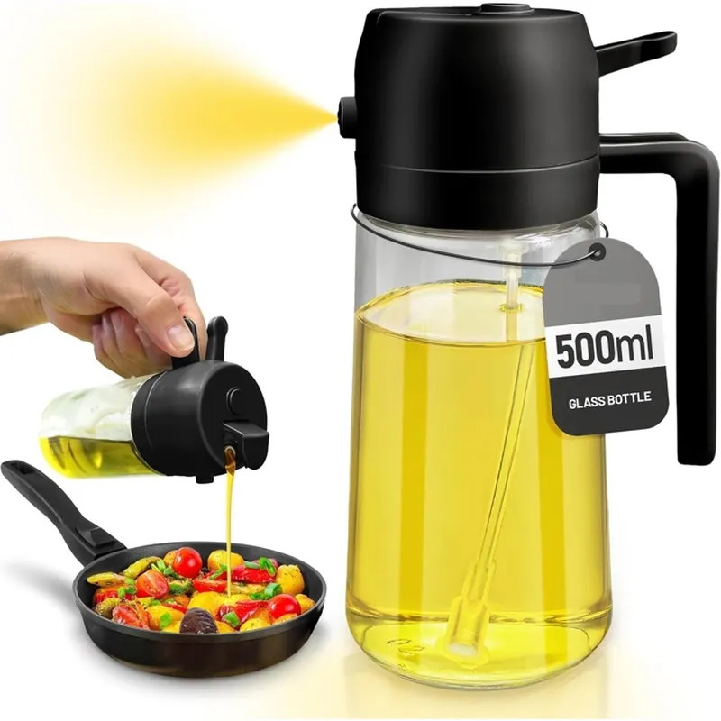 Vaporisateur Huile Cuisine Anti-Goutte Bouteille Verseuse Verre Noir 500ml