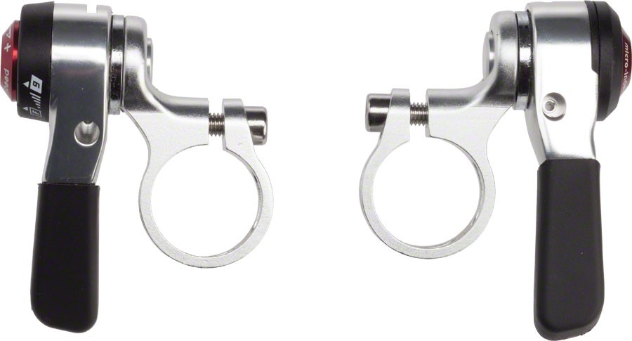 microSHIFT Thumb Shifter Set, 9-Speed, Double/Triple, Compatible, Silver