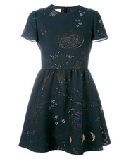 Valentino Planets Cosmos Galaxy Print Wool Silk Dress Astrology Black 2015 IT 40