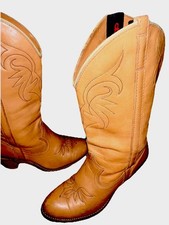 Vintage 70s Dingo Acme Leather Western Heeled Cowboy Boots Size 6.5 M Tan Brown
