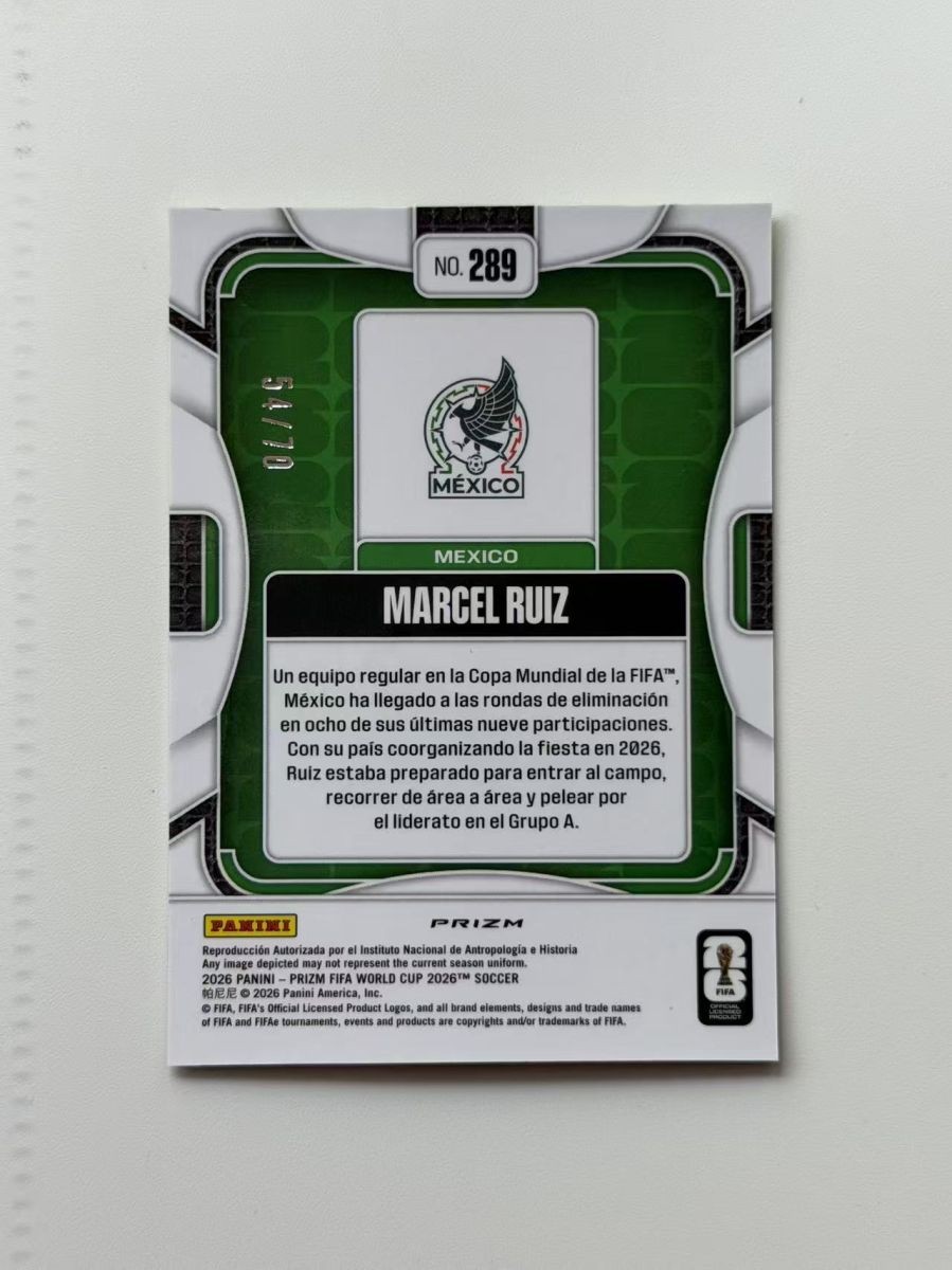 2026 Panini Prizm FIFA World Cup Marcel Ruiz Mexico Aguila 54/70 RC Color Match view 2