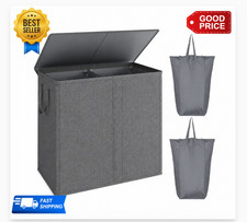 110L Double Laundry Hamper with Lid & Removab...