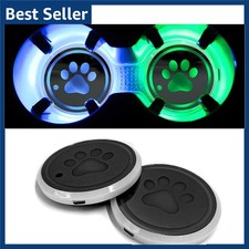 LED Car Cup Holder Lights 2Pc 7 Color Changing Waterproof Coaster USB Charge Car