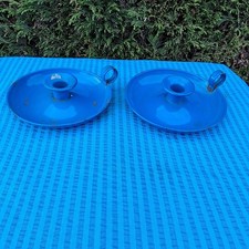Matching Enamel Vintage Candle Holders blue