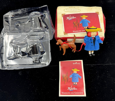 Vintage 2002 Madeline & Genevieve Hallmark Keepsake Ornament Set Dog Porcelain