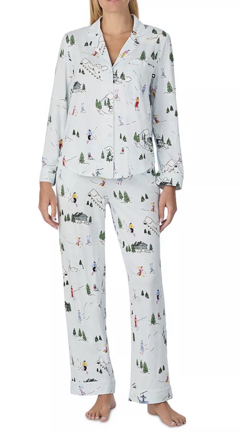 Kate Spade Pajamas Classic Long Sleeve Winter Village Ski Trip Print Pjs NWT