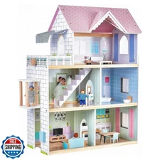 Giant bean Large Pink Wooden Dollhouse with Furniture for Girls w