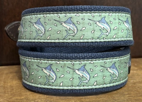 Vineyard Vines Kids Sailfish Ribbon Belt Leather Ends Sz24 1-3/8”Wide Made in US - Picture 2 of 2