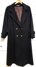 Vtg Jofene Classic Coat Women’s 18 Long Trench Black Wool