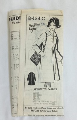 Women's 16 Long Dress Coat Jacket 3 Button Top Raglan VTG Sewing Pattern B-154-C
