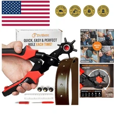 Professional Heavy Duty Belt Hole Puncher for Leather, Multi-Size Rotary Leat...