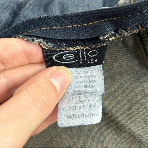 Mono de mezclilla CELLO EE. UU. Vintage sin tirantes acampanado pierna flecos talla mediana Y2K Boho - Imagen 10 de 11