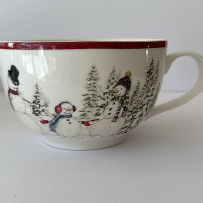 WILLIAMS SONOMA Snowman Scene Large Latte Hot Chocolate Mug NEW Old Stock