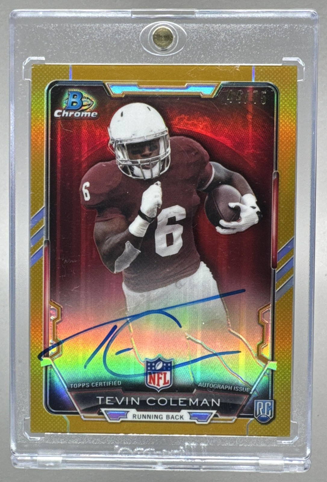 Tevin Coleman Bowman Rookie Chrome Refractor Autographs #TC Gold