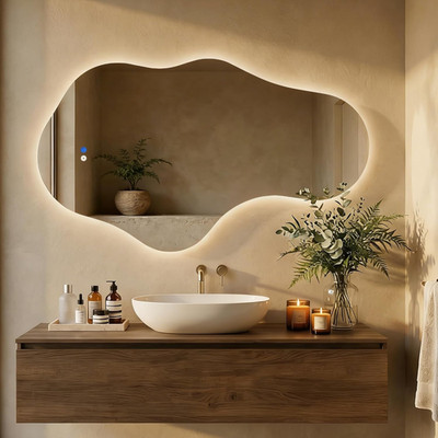 Irregular LED Bathroom Mirror with Lights, Backlit Vanity Mirror for Wall, Asymm