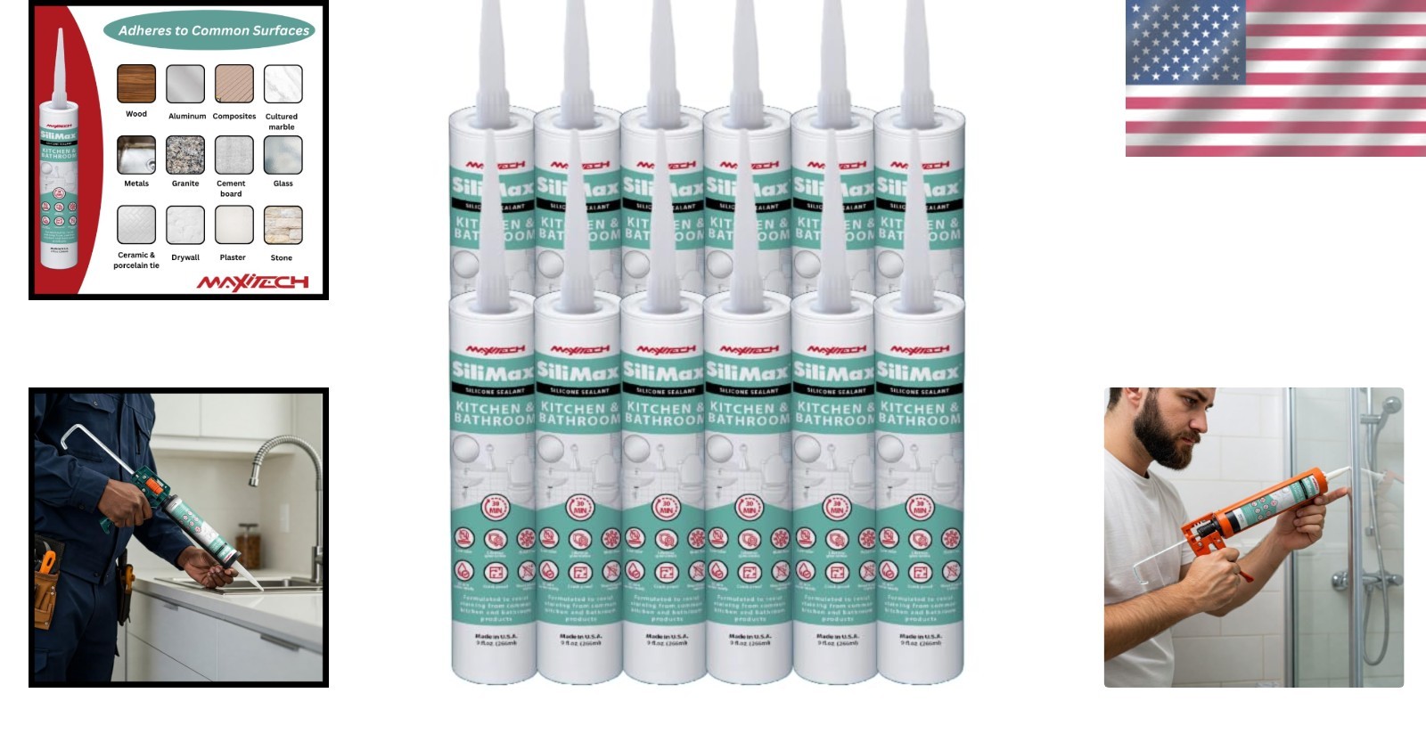 Silicone Caulk Waterproof Sealant Clear Bathroom Kitchen 12 Pack