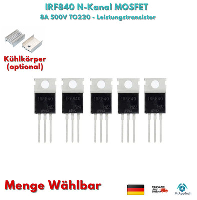 IRF840 N-Kanal MOSFET 500V 8A TO-220 Leistungstransistor Menge wählbar